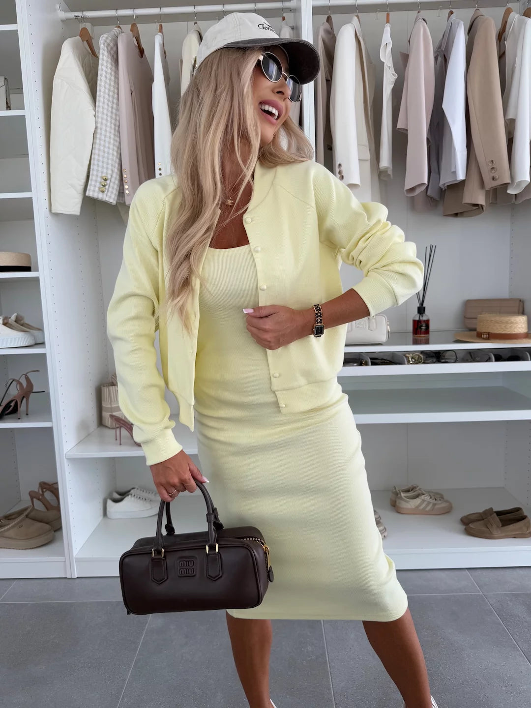 Karin™ | Abito Midi in Maglia a Coste e Set Giacca Bomber