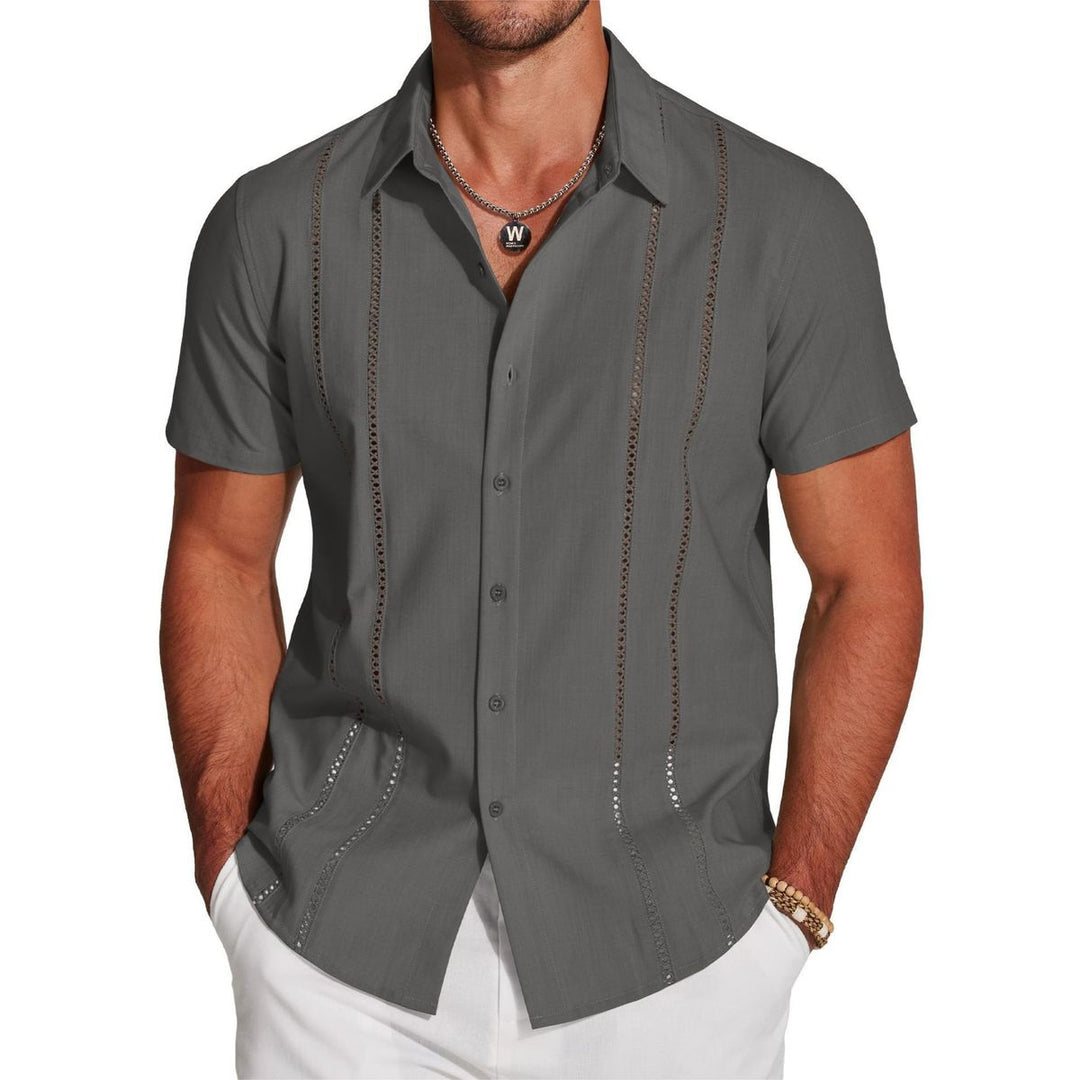 Camicia da uomo leggera con ricamo a maniche corte