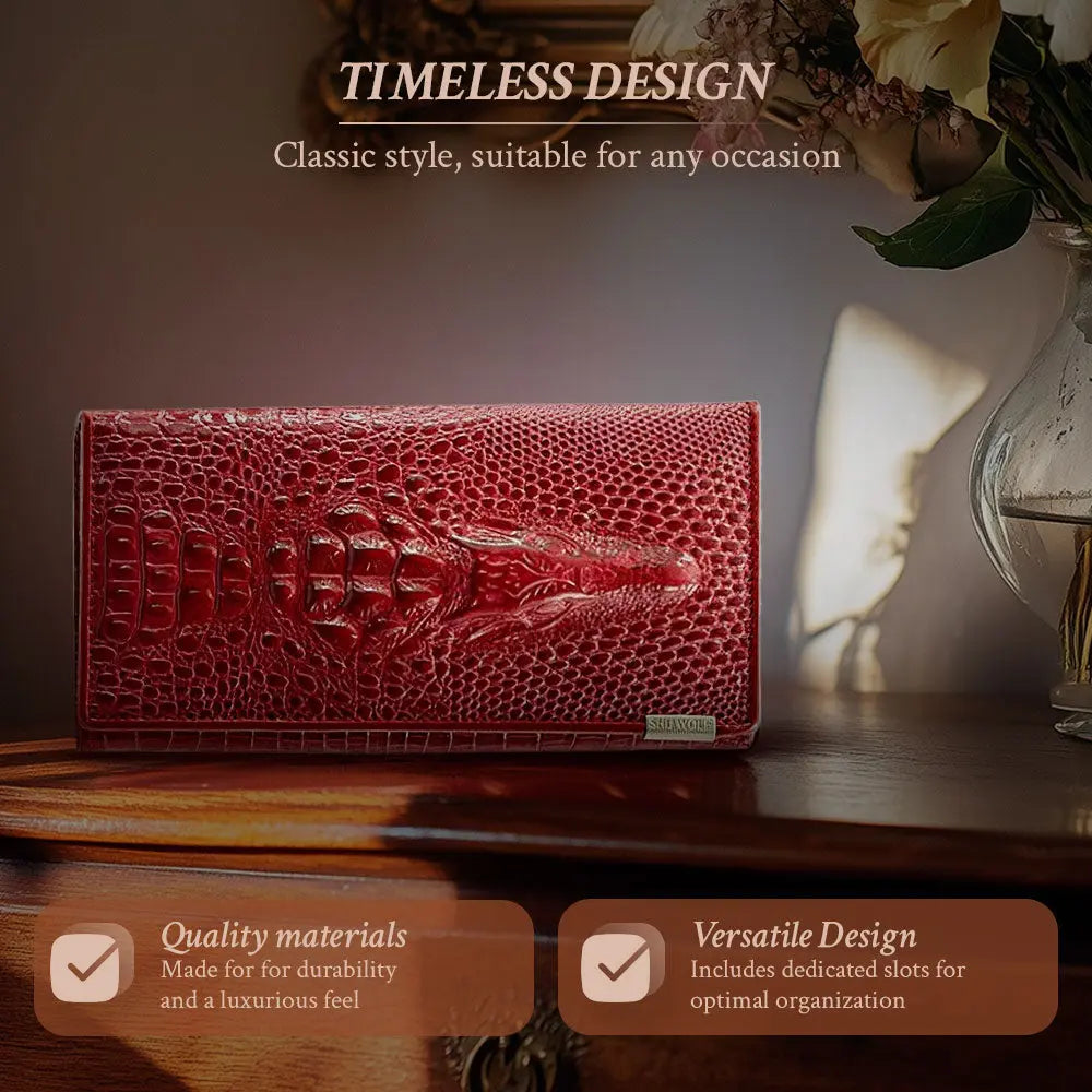 Portafoglio RFID Elegante in Pelle Con Embossing Crocodile