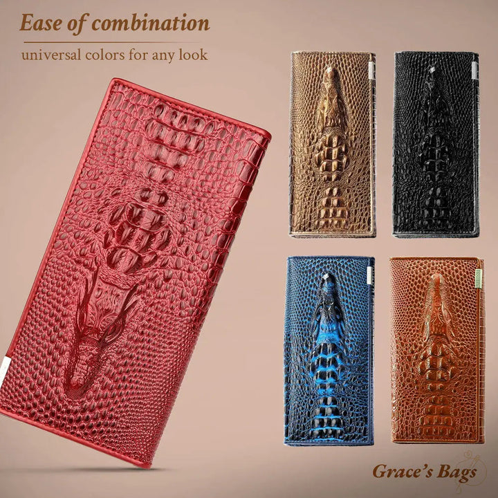 Portafoglio RFID Elegante in Pelle Con Embossing Crocodile