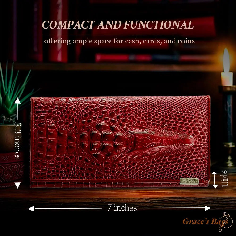 Portafoglio RFID Elegante in Pelle Con Embossing Crocodile