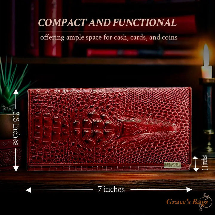 Portafoglio RFID Elegante in Pelle Con Embossing Crocodile