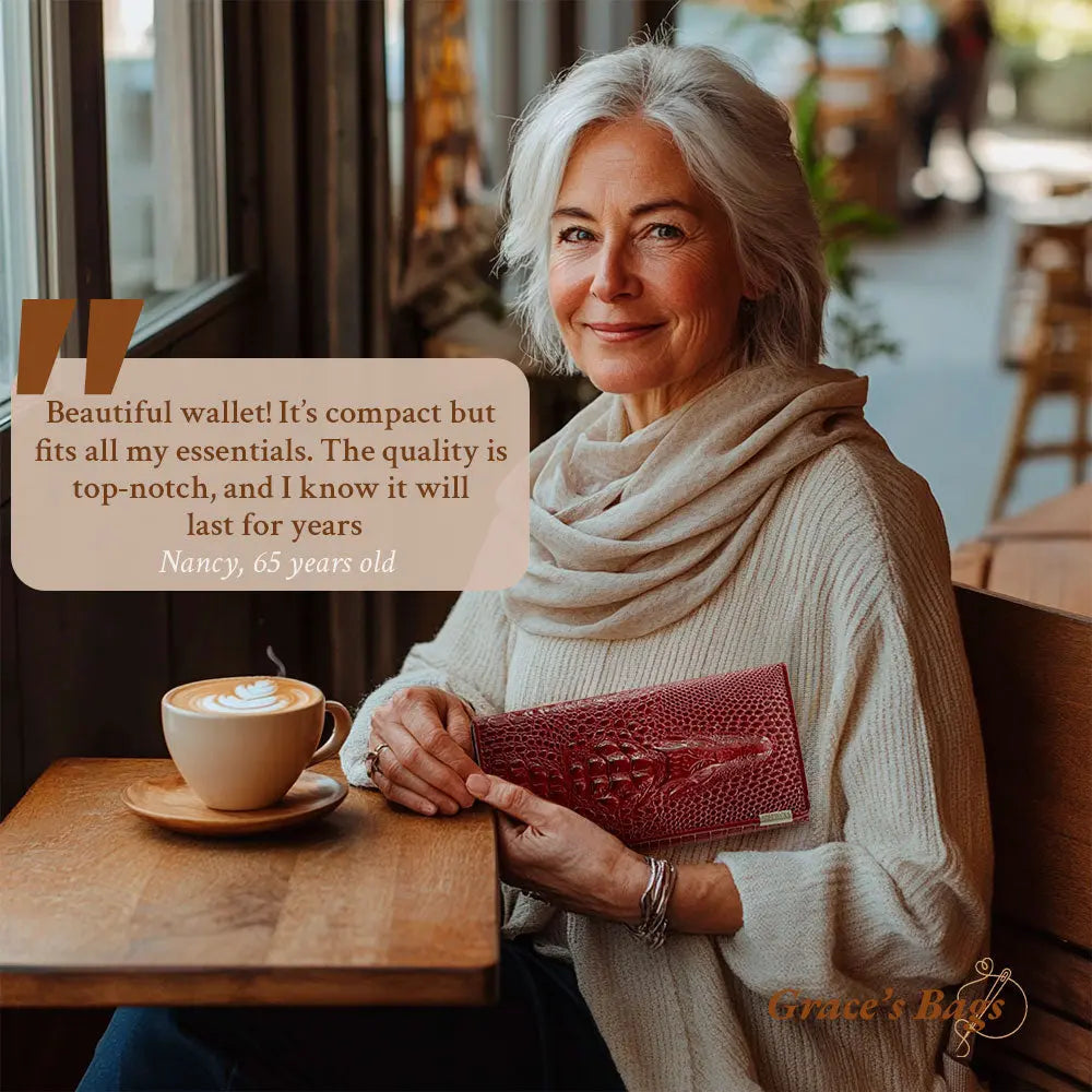 Portafoglio RFID Elegante in Pelle Con Embossing Crocodile