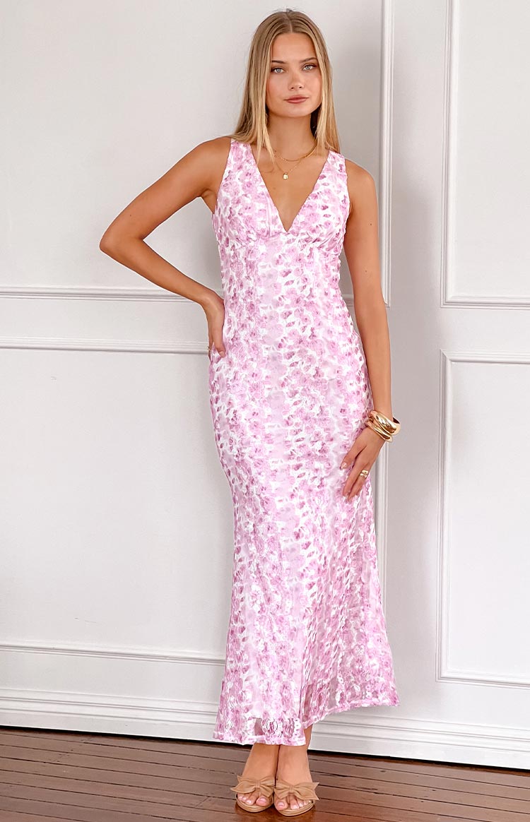 Farida™ | Abito Maxi in Pizzo Rosa