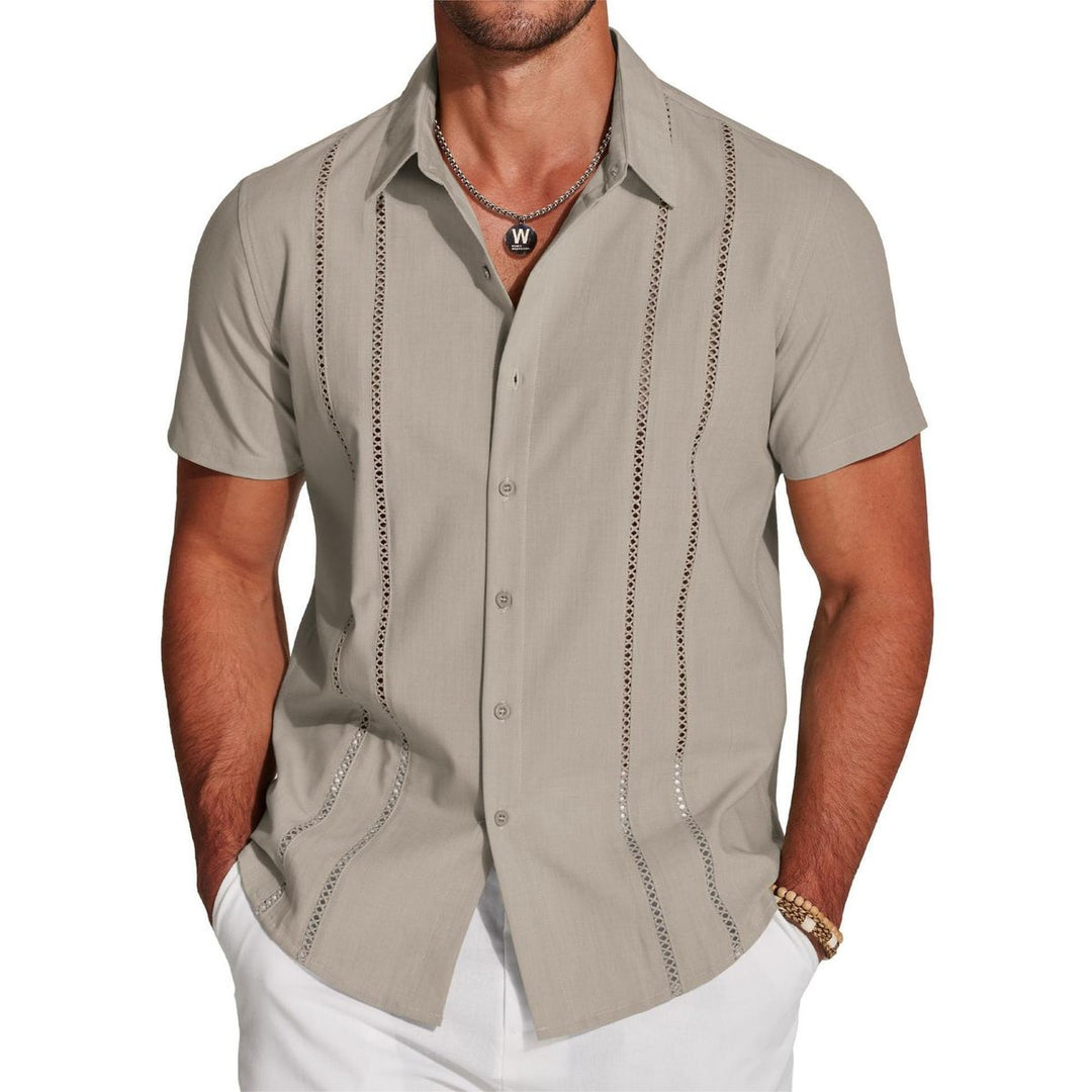 Camicia da uomo leggera con ricamo a maniche corte