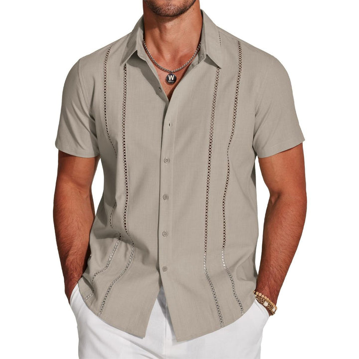 Camicia da uomo leggera con ricamo a maniche corte