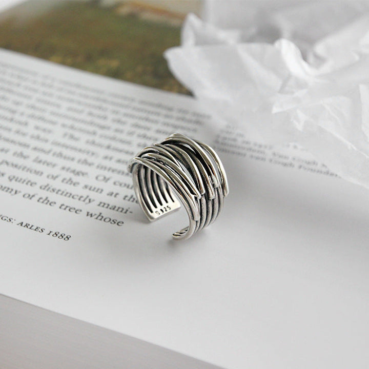 Anello regolabile in argento sterling 925 a strati