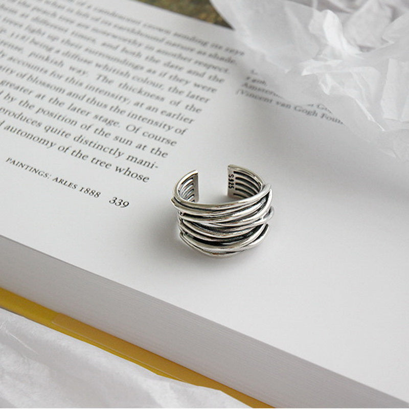 Anello regolabile in argento sterling 925 a strati