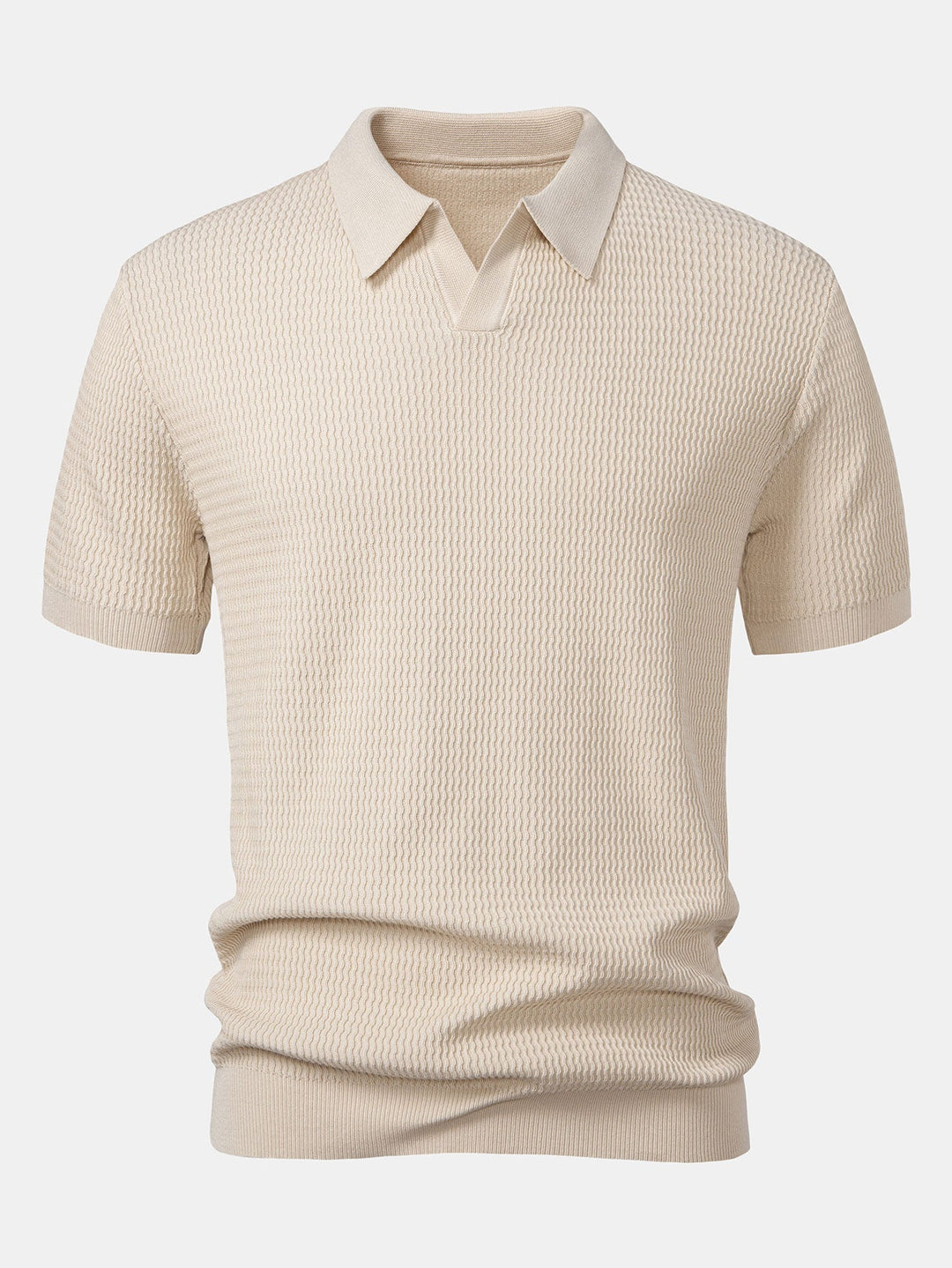 Polo Shirt V Neck in Maglia Jacquard a Onde & Pantaloni Slim Fit Svasati