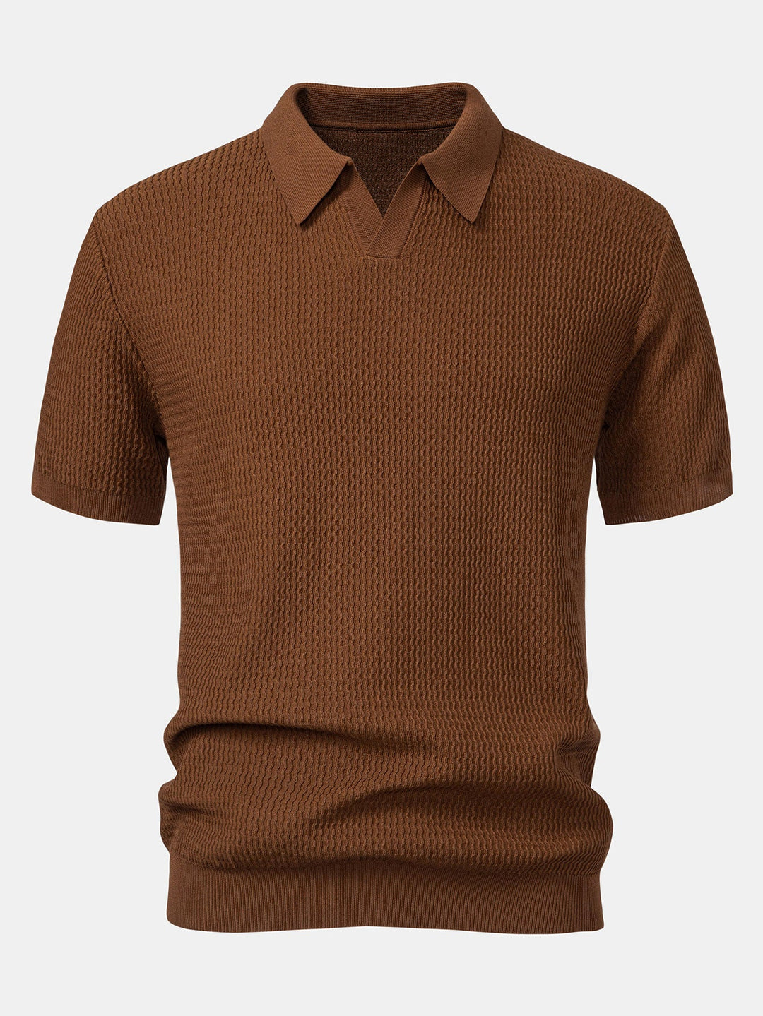 Polo Shirt V Neck in Maglia Jacquard a Onde & Pantaloni Slim Fit Svasati