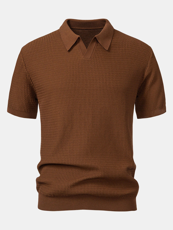 Polo Shirt V Neck in Maglia Jacquard a Onde & Pantaloni Slim Fit Svasati