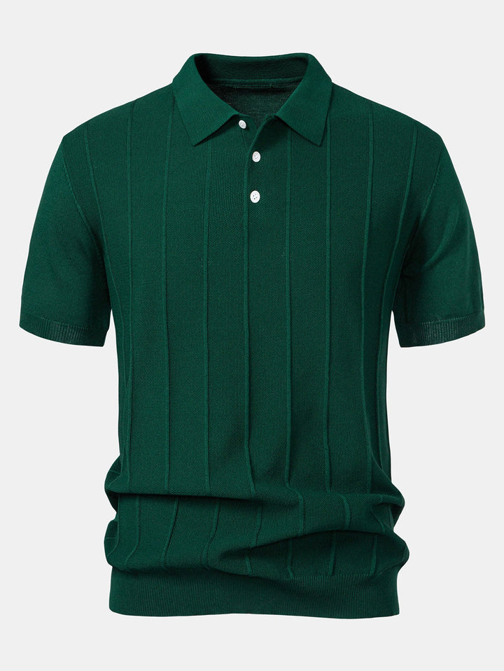 Polo Shirt in Maglia Jacquard a Strisce e Pantaloni a Gamba Dritta a Coste