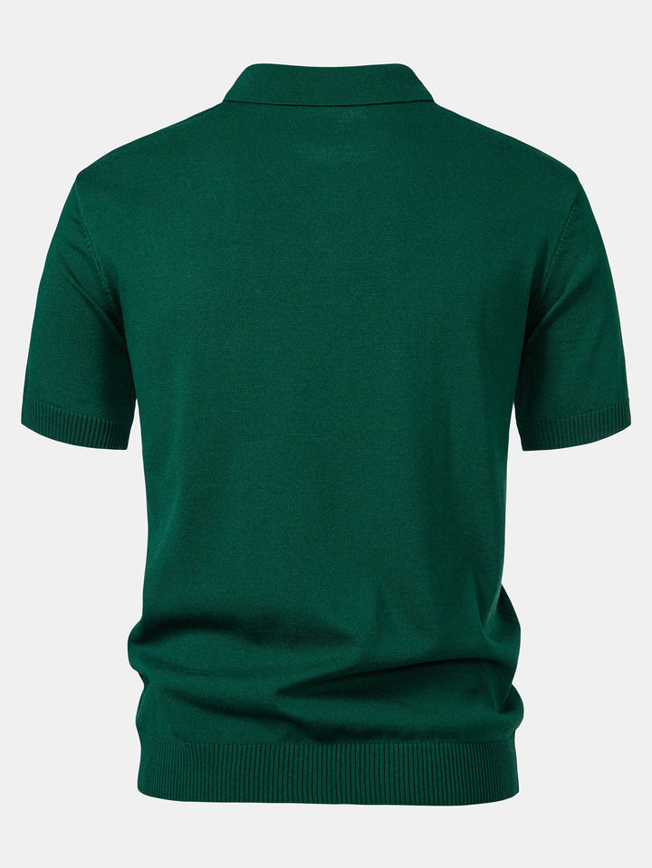 Polo Shirt in Maglia Jacquard a Strisce e Pantaloni a Gamba Dritta a Coste