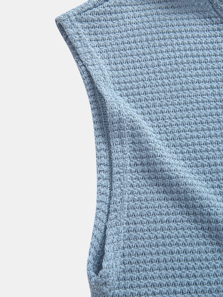 Maglietta senza maniche con spalline larghe in maglia waffle