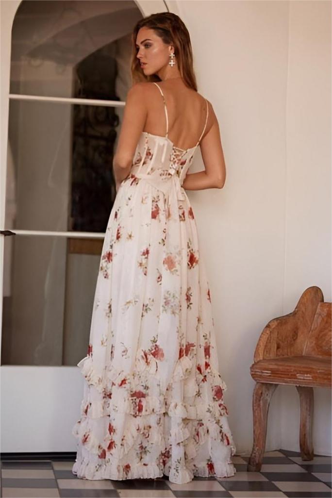 Yana™ | Maxidress con Volant e Stampa Floreale Elegante