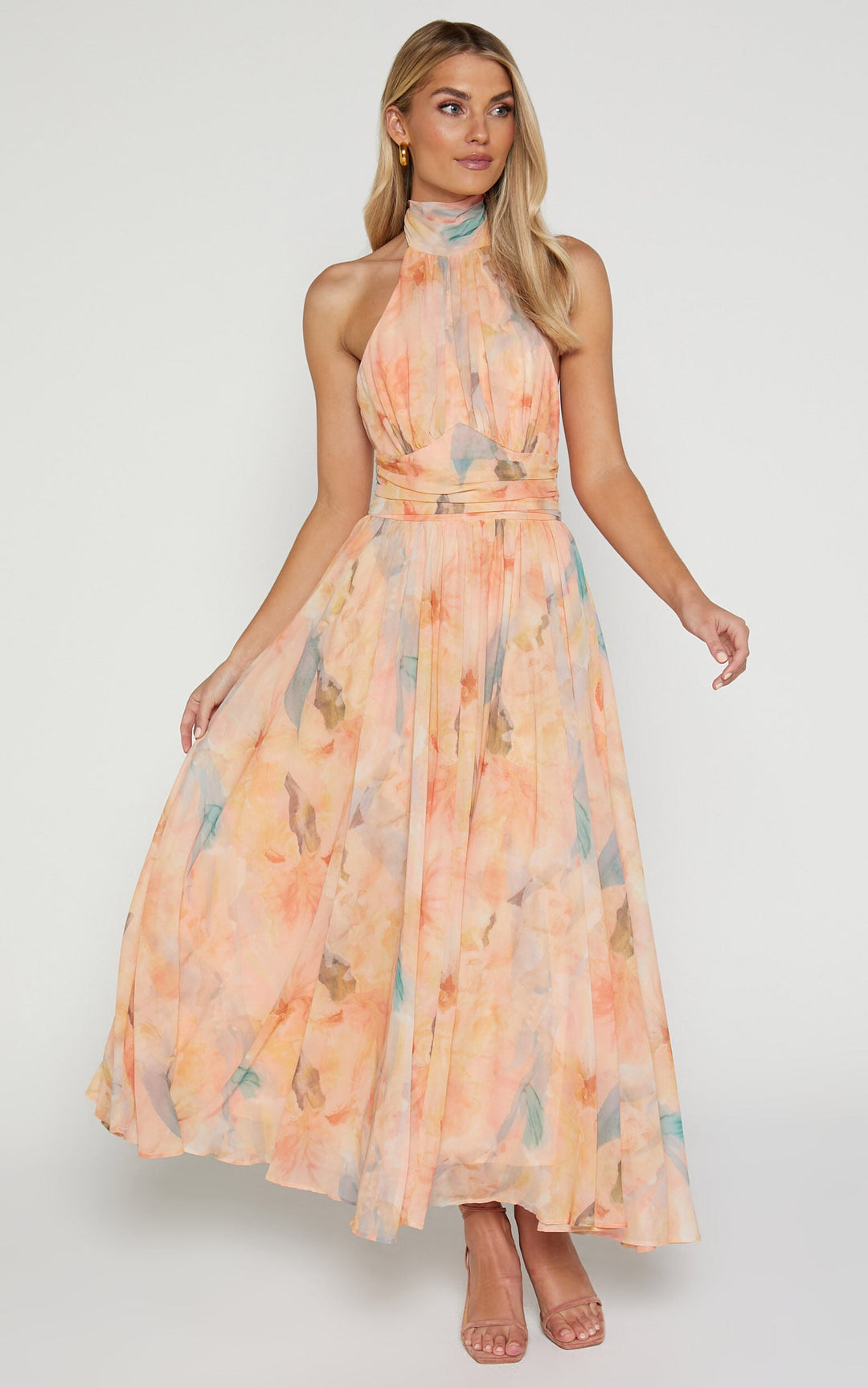 Joliene™ | Maxiabito con Scollo all'Americana e Motivo Acquerello