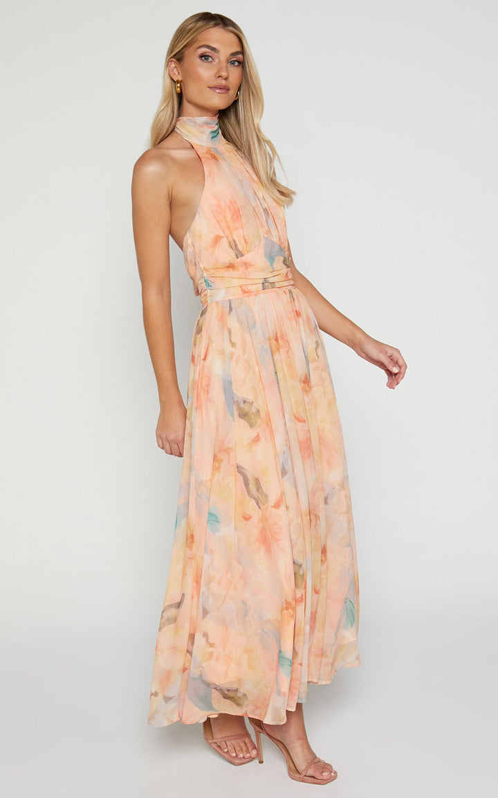Joliene™ | Maxiabito con Scollo all'Americana e Motivo Acquerello