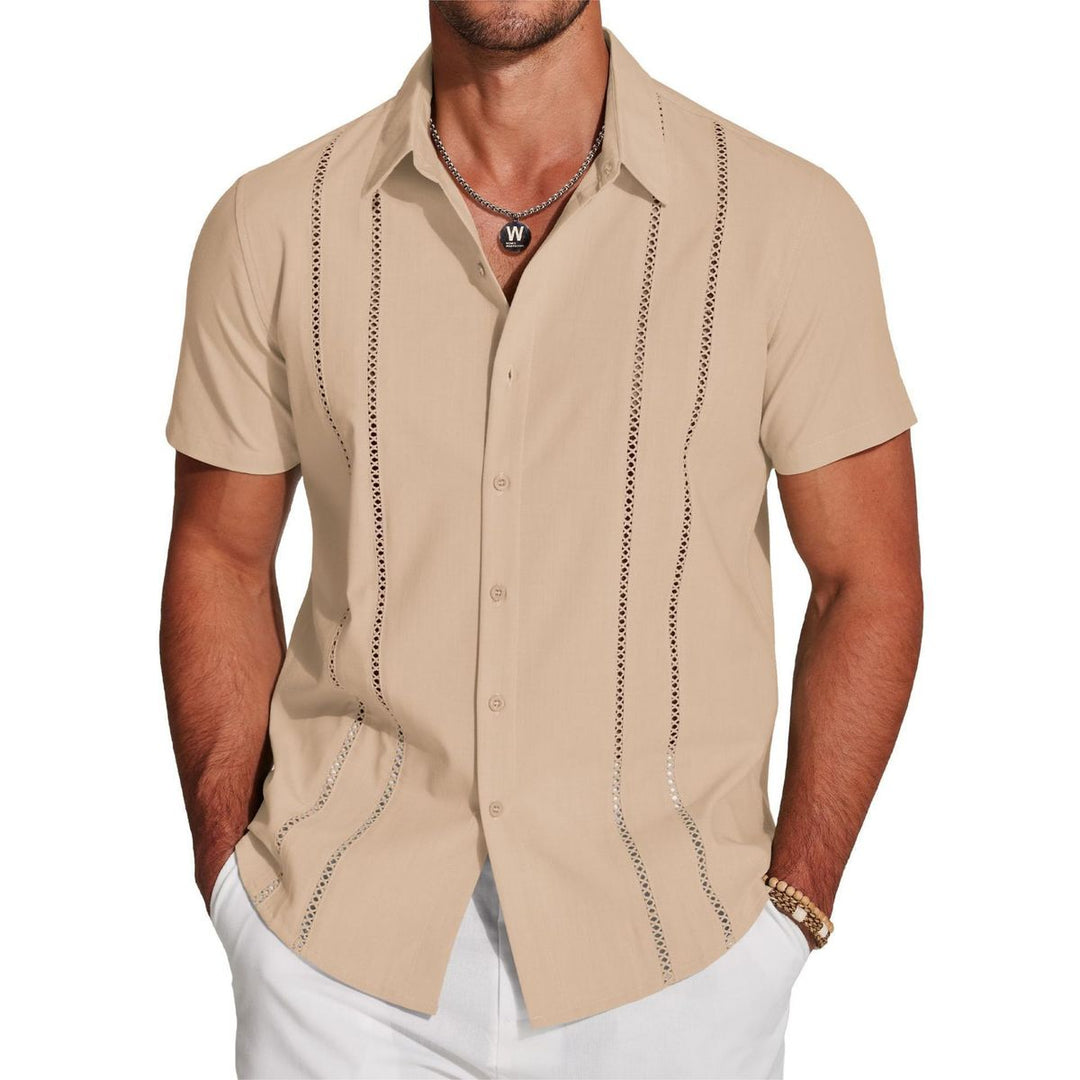 Camicia da uomo leggera con ricamo a maniche corte