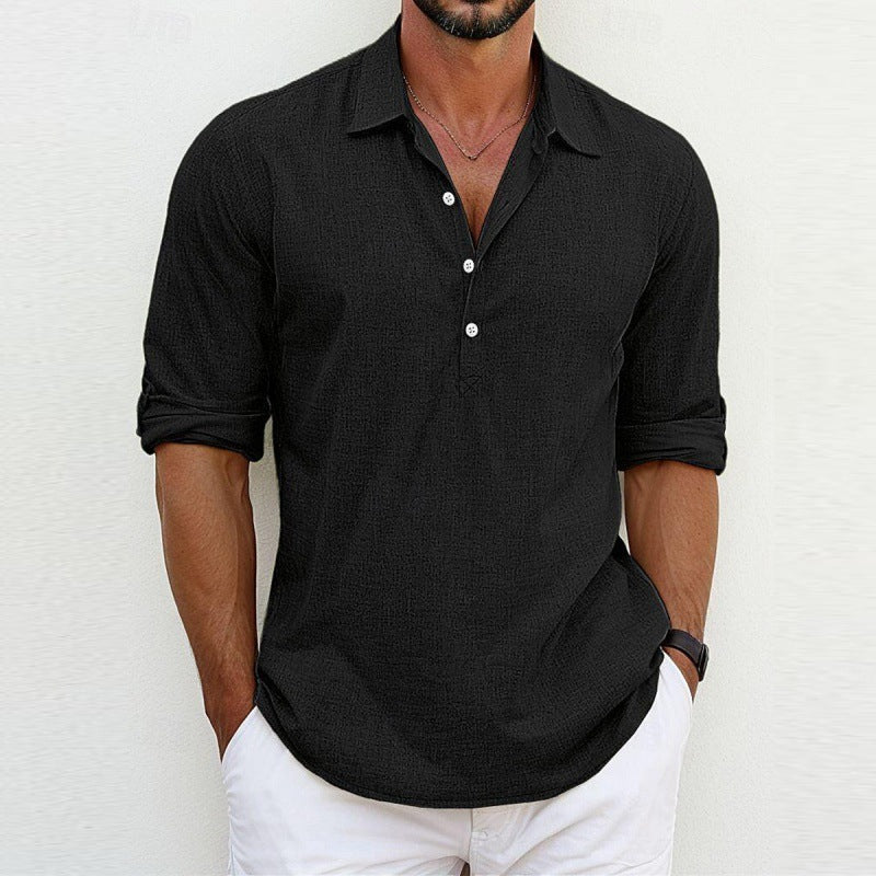 Camicia Button-Up Casual da Uomo in Lino Traspirante