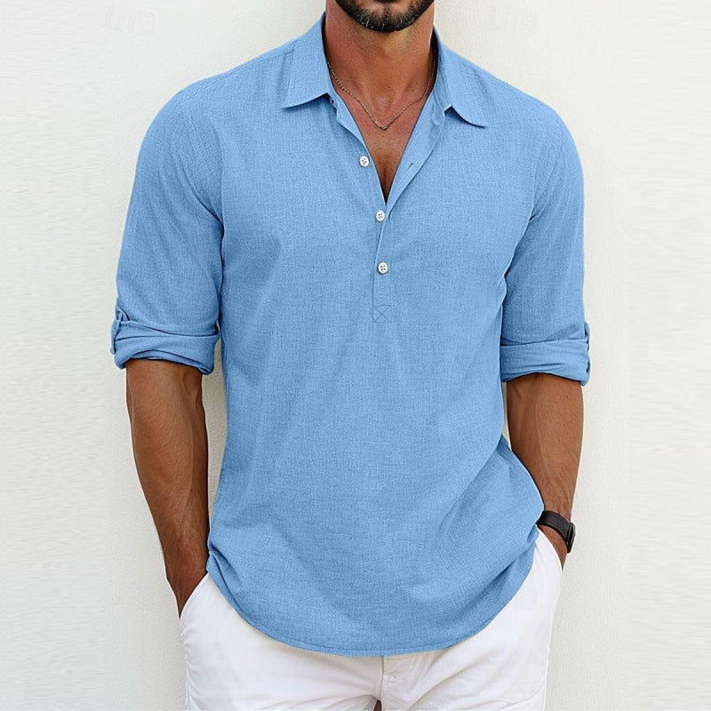 Camicia Button-Up Casual da Uomo in Lino Traspirante