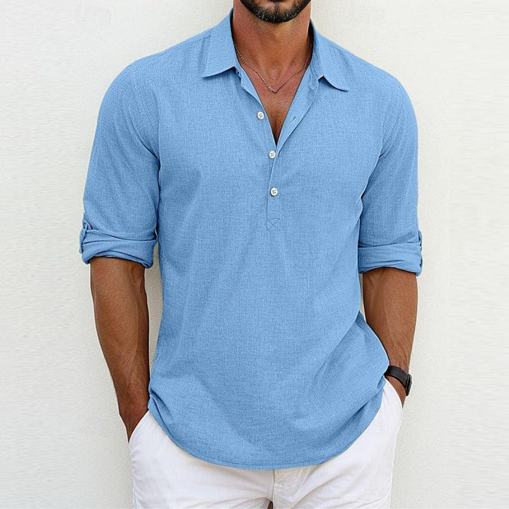 Camicia Button-Up Casual da Uomo in Lino Traspirante