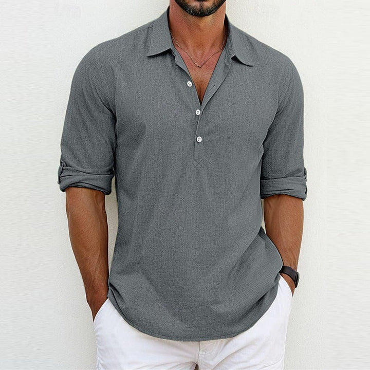 Camicia Button-Up Casual da Uomo in Lino Traspirante