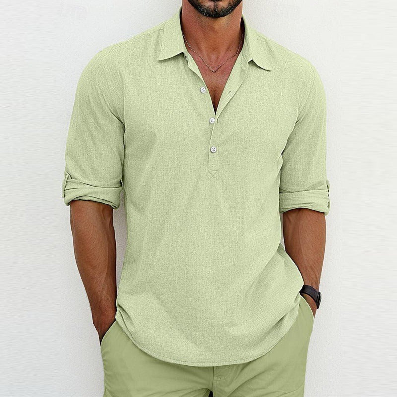 Camicia Button-Up Casual da Uomo in Lino Traspirante