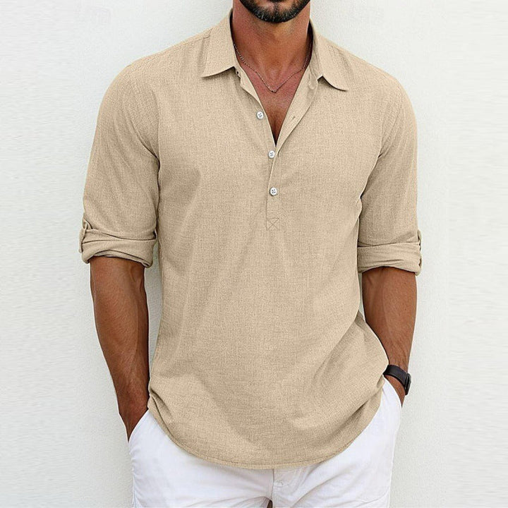 Camicia Button-Up Casual da Uomo in Lino Traspirante