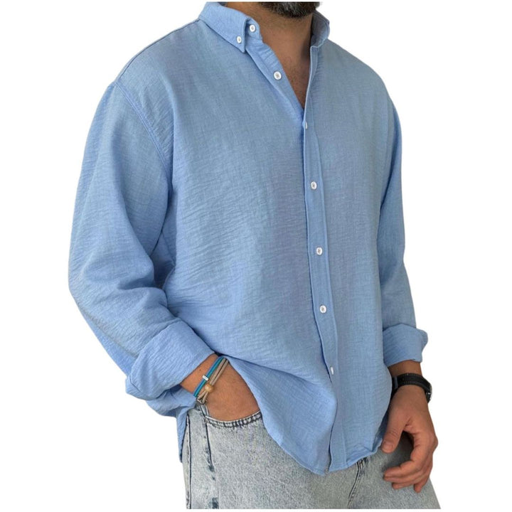 Camicia in Lino a Maniche Lunghe Casual da Uomo