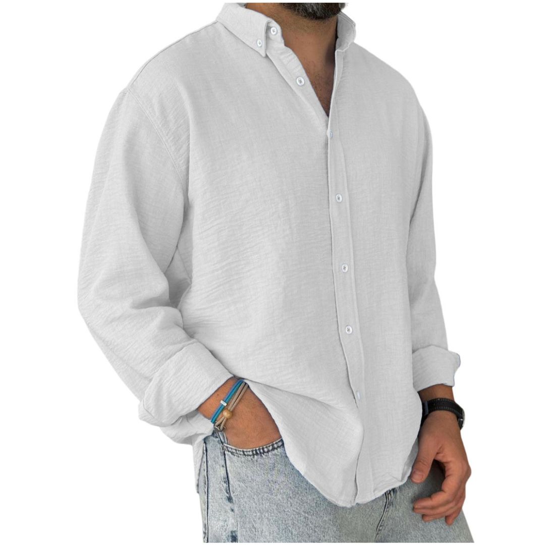 Camicia in Lino a Maniche Lunghe Casual da Uomo