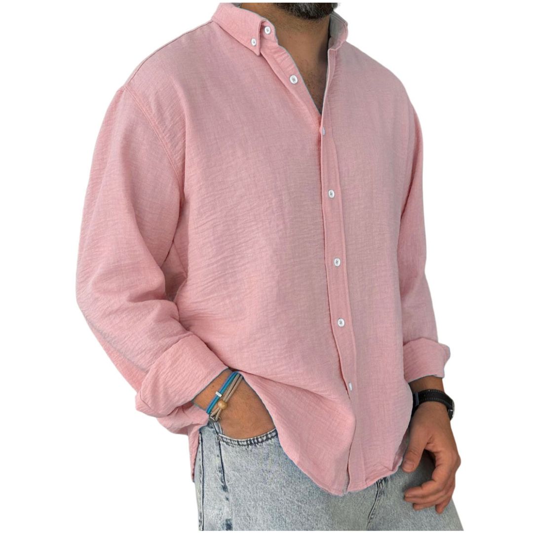 Camicia in Lino a Maniche Lunghe Casual da Uomo