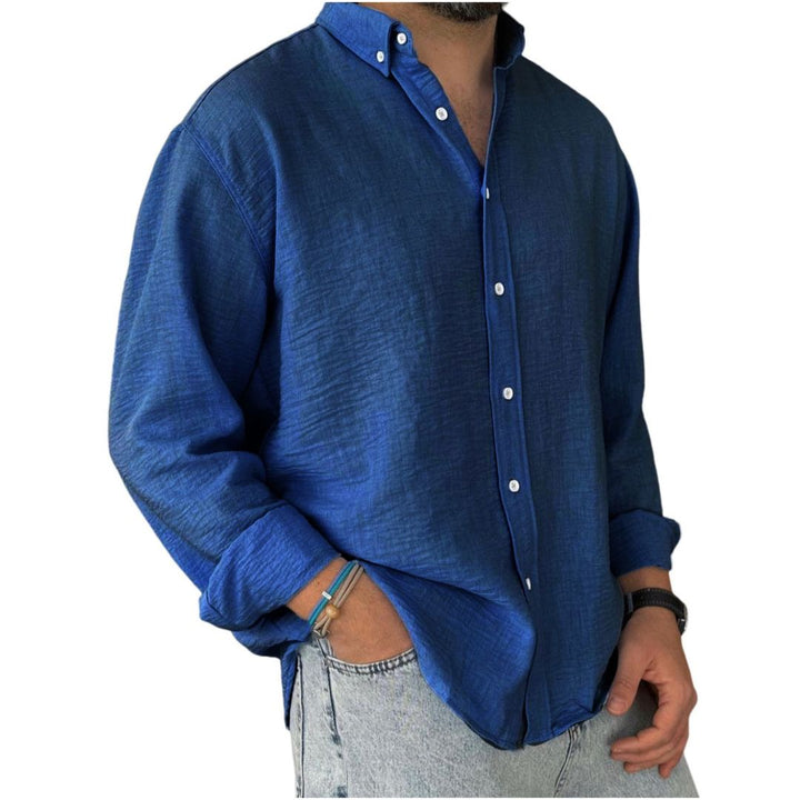 Camicia in Lino a Maniche Lunghe Casual da Uomo