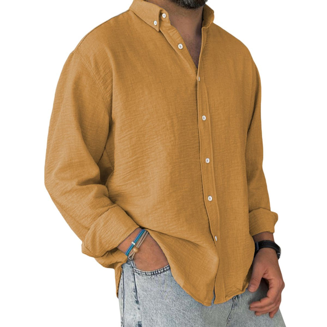 Camicia in Lino a Maniche Lunghe Casual da Uomo