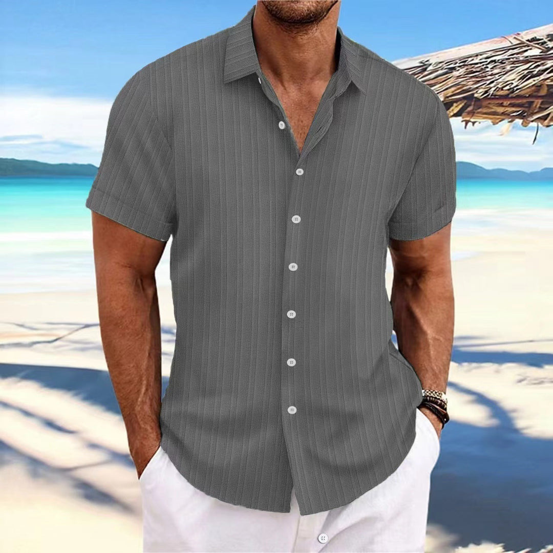 Camicia a Maniche Corte Striata in Lino Leggero da Uomo