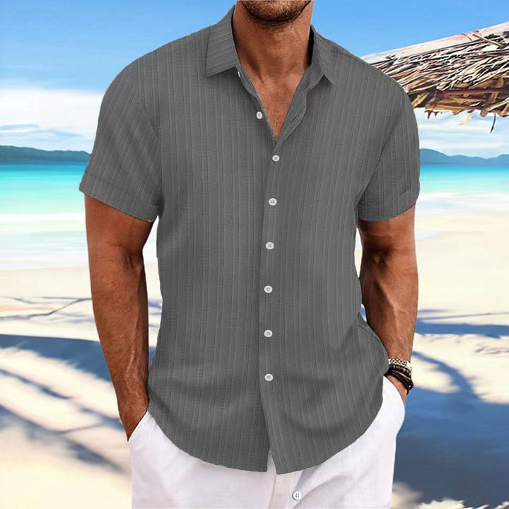Camicia a Maniche Corte Striata in Lino Leggero da Uomo