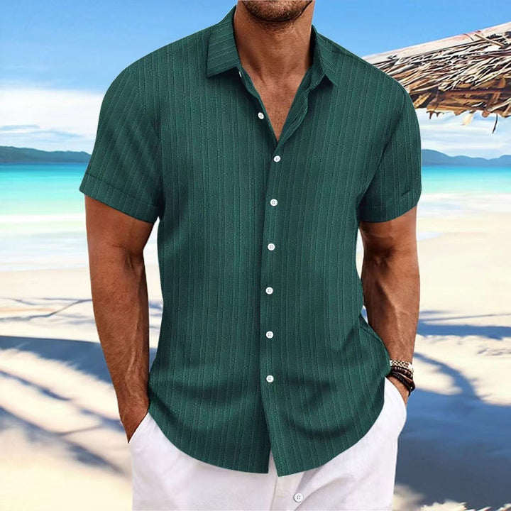 Camicia a Maniche Corte Striata in Lino Leggero da Uomo