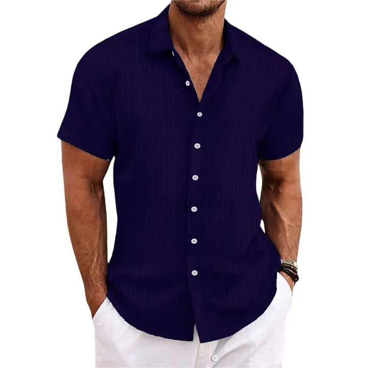 Camicia a Maniche Corte Striata in Lino Leggero da Uomo