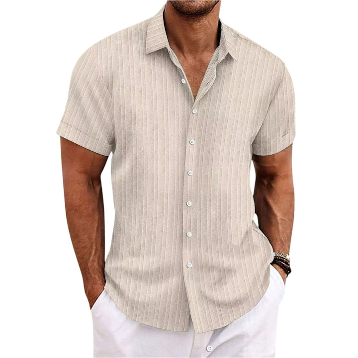 Camicia a Maniche Corte Striata in Lino Leggero da Uomo