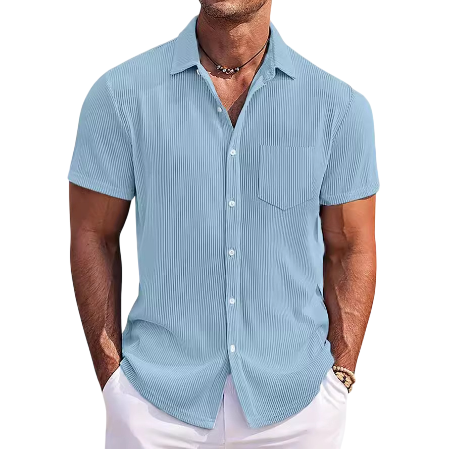 Camicia a maniche corte leggera a coste per uomo