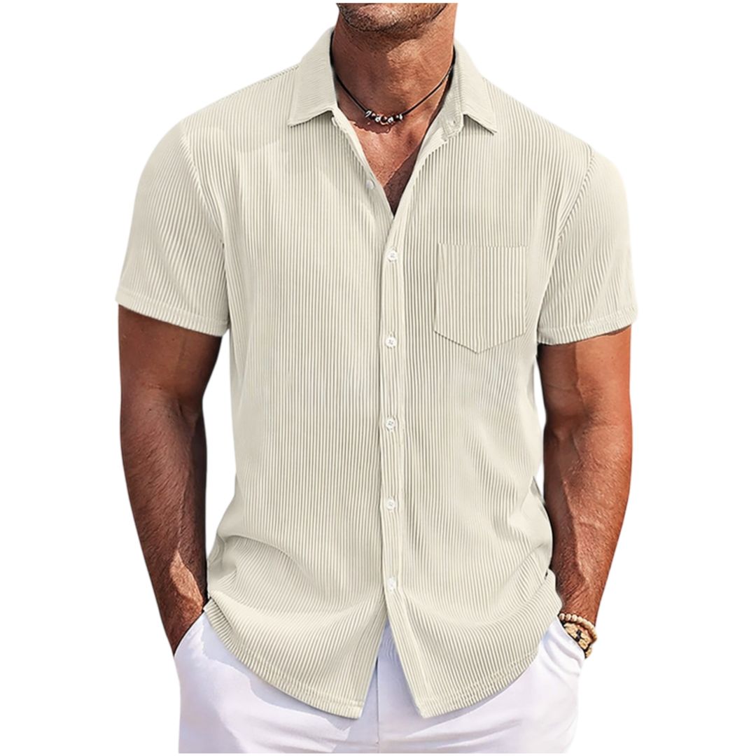 Camicia a maniche corte leggera a coste per uomo