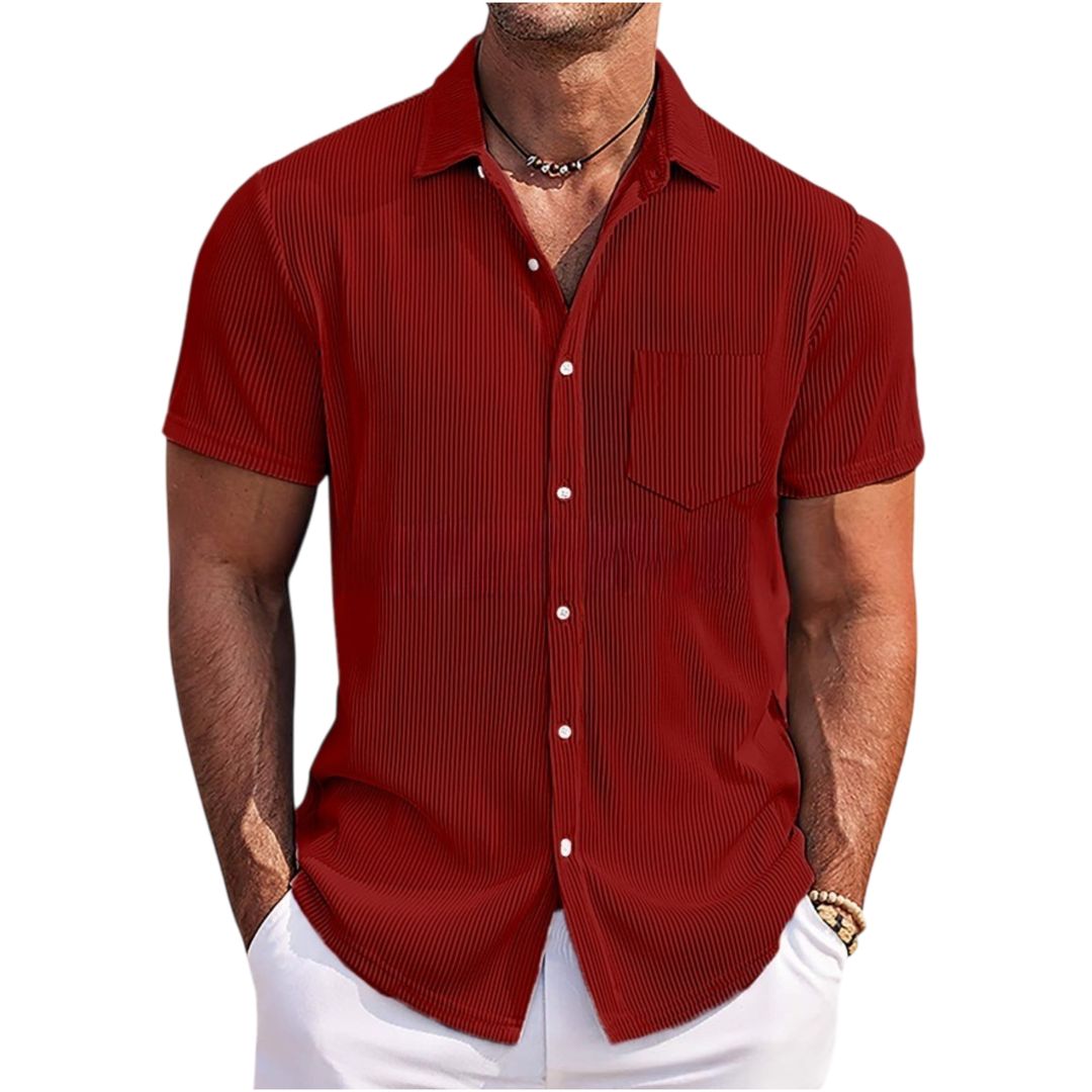 Camicia a maniche corte leggera a coste per uomo