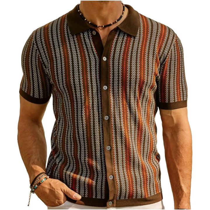 Camicia Button-Up a Maglia Chevron Retro da Uomo