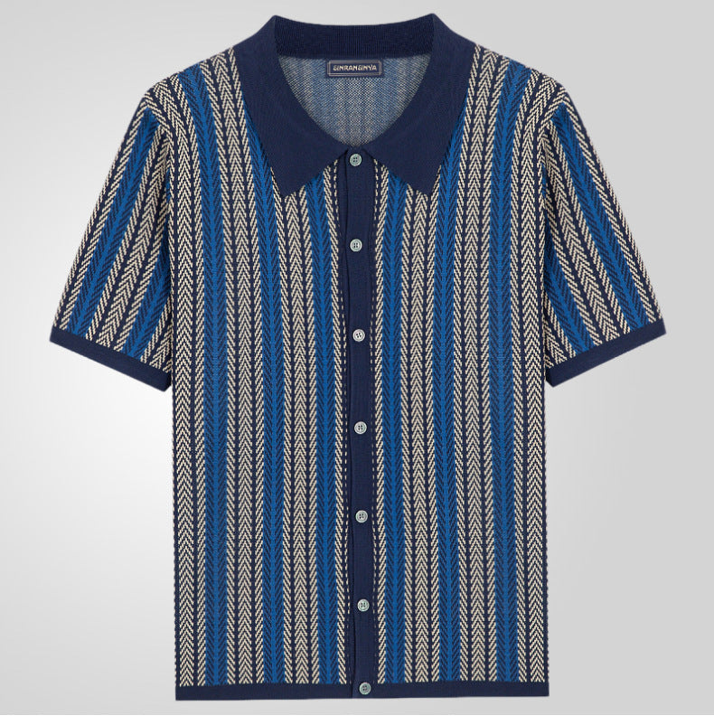 Camicia Button-Up a Maglia Chevron Retro da Uomo