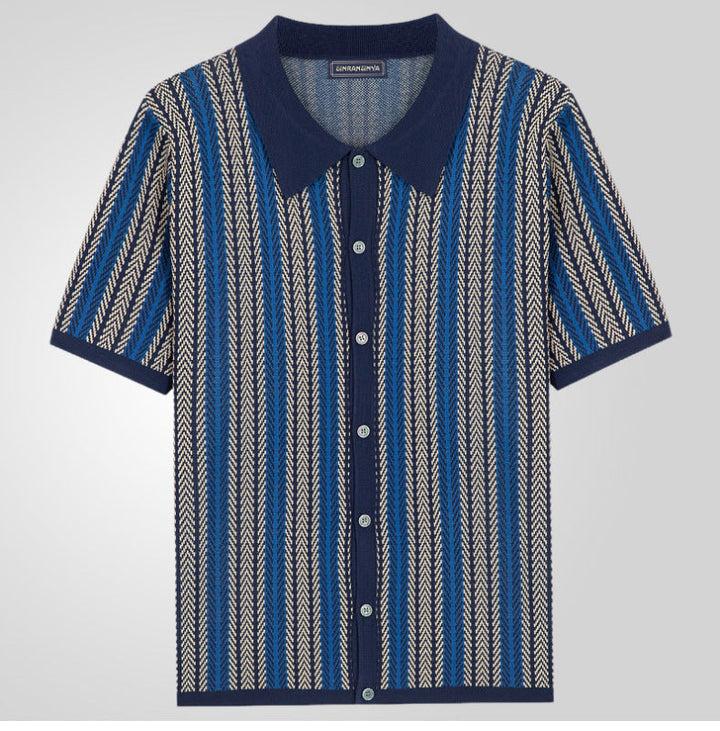 Camicia Button-Up a Maglia Chevron Retro da Uomo