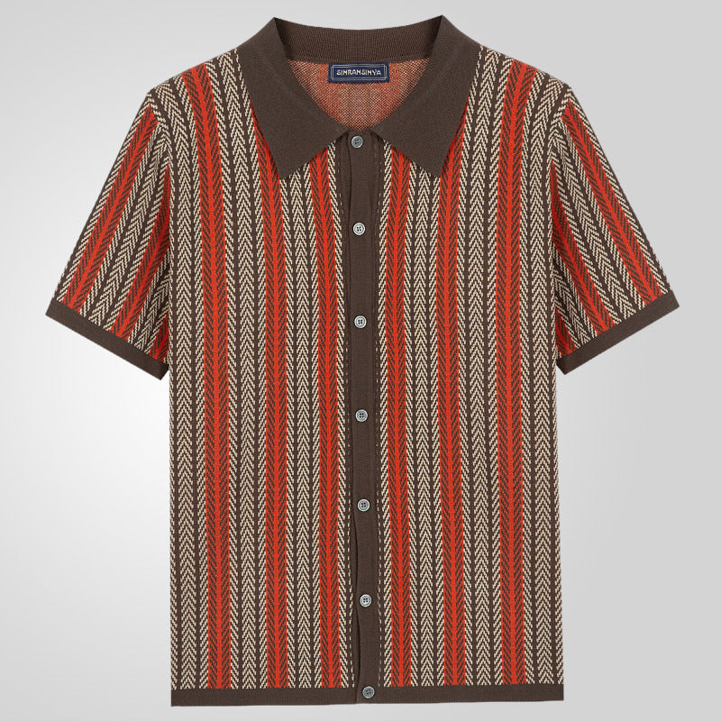 Camicia Button-Up a Maglia Chevron Retro da Uomo