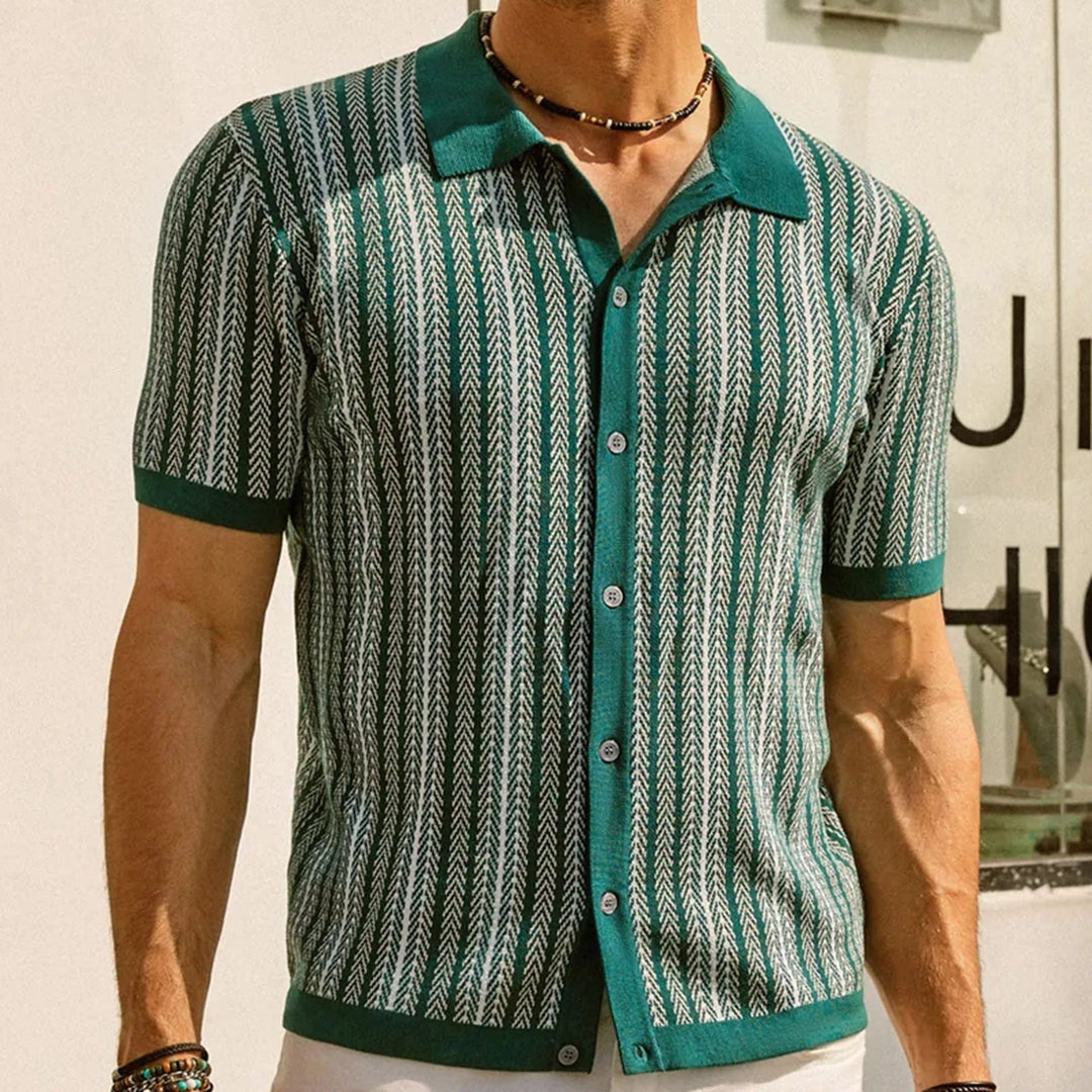 Camicia Button-Up a Maglia Chevron Retro da Uomo