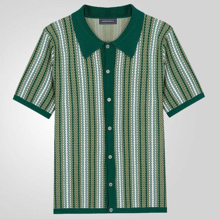Camicia Button-Up a Maglia Chevron Retro da Uomo