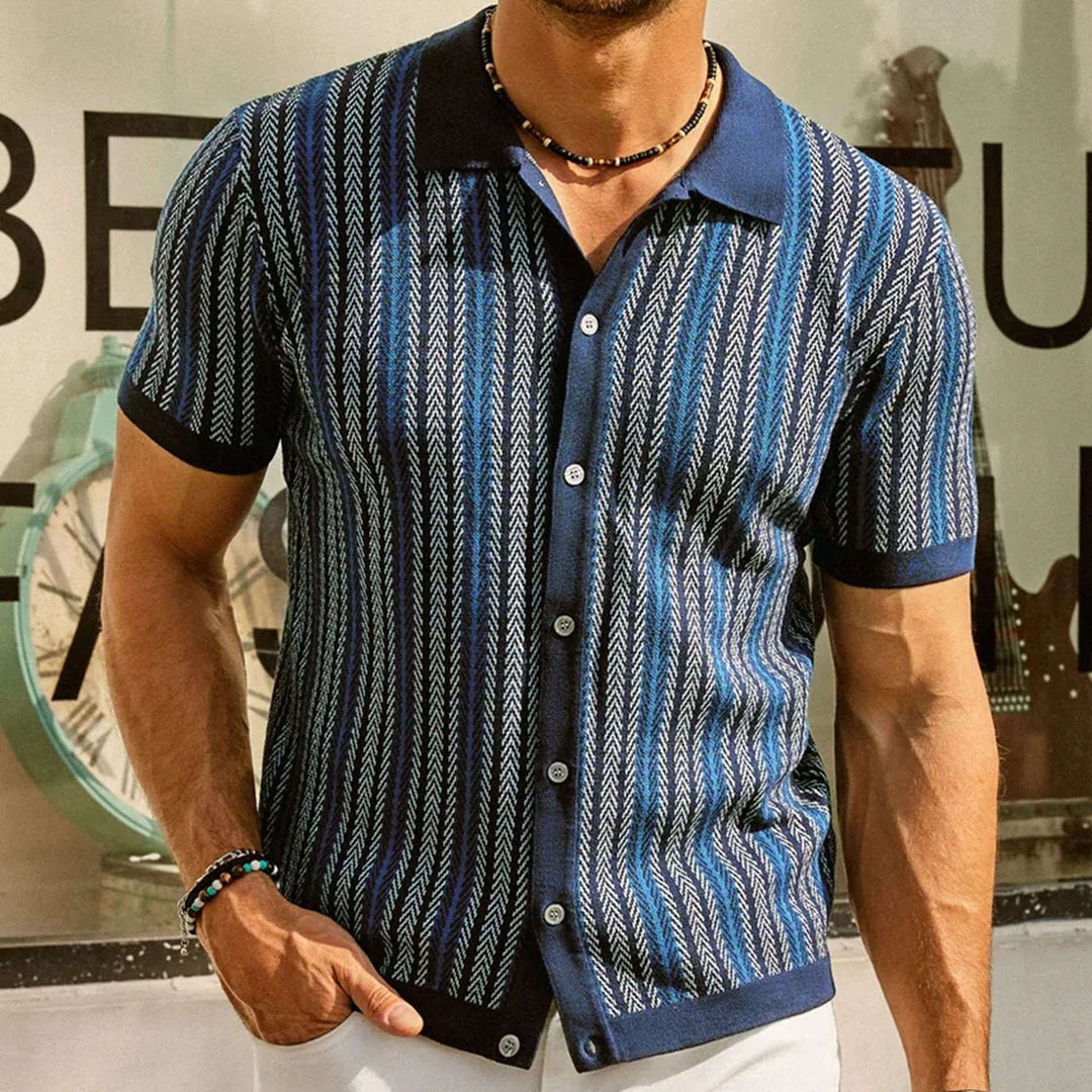 Camicia Button-Up a Maglia Chevron Retro da Uomo