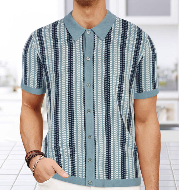Camicia a Maglia Button-Up da Uomo in Stile Retro
