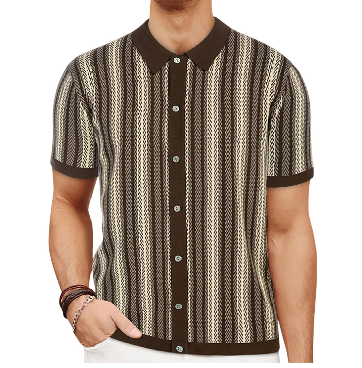 Camicia a Maglia Button-Up da Uomo in Stile Retro